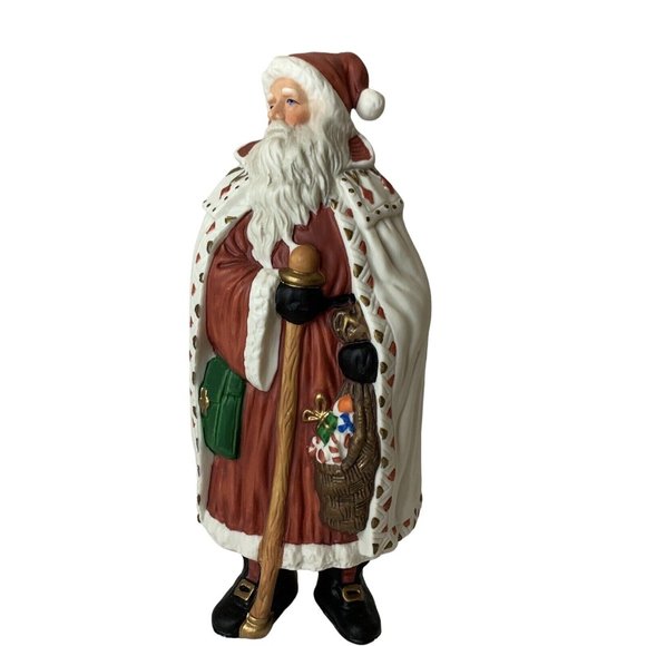 Traditions Christmas Santa Claus Holding Staff Bag Toy Figural Porcelain - Picture 2 of 12